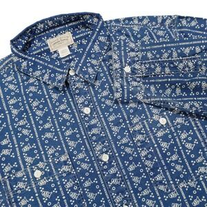 NWT RRL DOUBLE RL Men's XL RRL Logo Print Indigo Dyed Cotton Button Up Workshirt